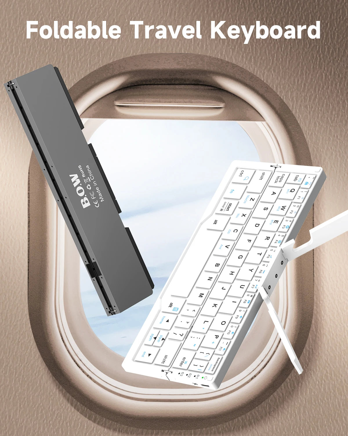 Portable Foldable BT Keyboard with Hidden Stand Wireless Mini Keypad for Phone Tablet iPad Windows Android iOS Rechargeable