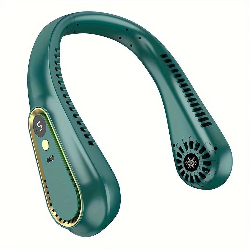 Bladeless Hanging Neck Fan, Portable USB Rechargeable Cooler Fan With 5 Wind Speeds And Digital Display, For Outdoor Sports Use