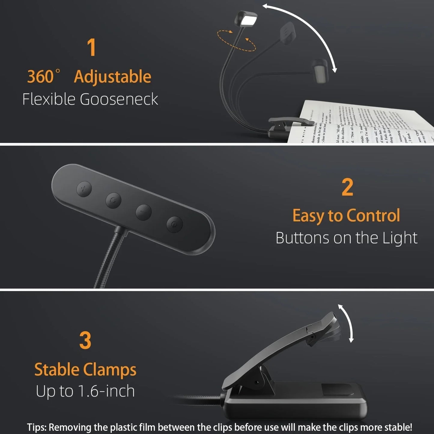 Portable Flexible Easy Clip Night Reading Lamp USB Rechargeable Reading Light 3Colors Warm Cool White Daylight Book Lamp1