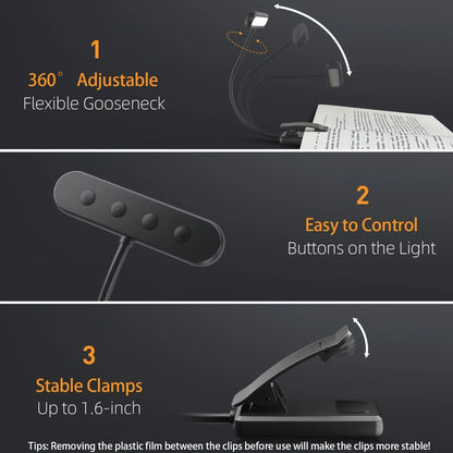 Portable Flexible Easy Clip Night Reading Lamp USB Rechargeable Reading Light 3Colors Warm Cool White Daylight Book Lamp1