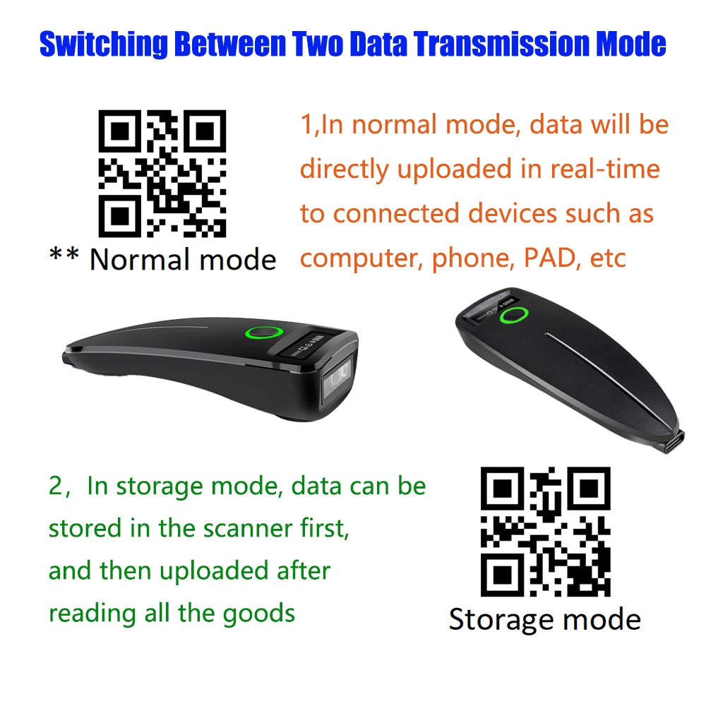2D Barcode Scanner Mini 2.4G Wireless Bluetooth Handheld Portable 1D 2D QR Code Data Matrix PDF417 Reader With Storage Function