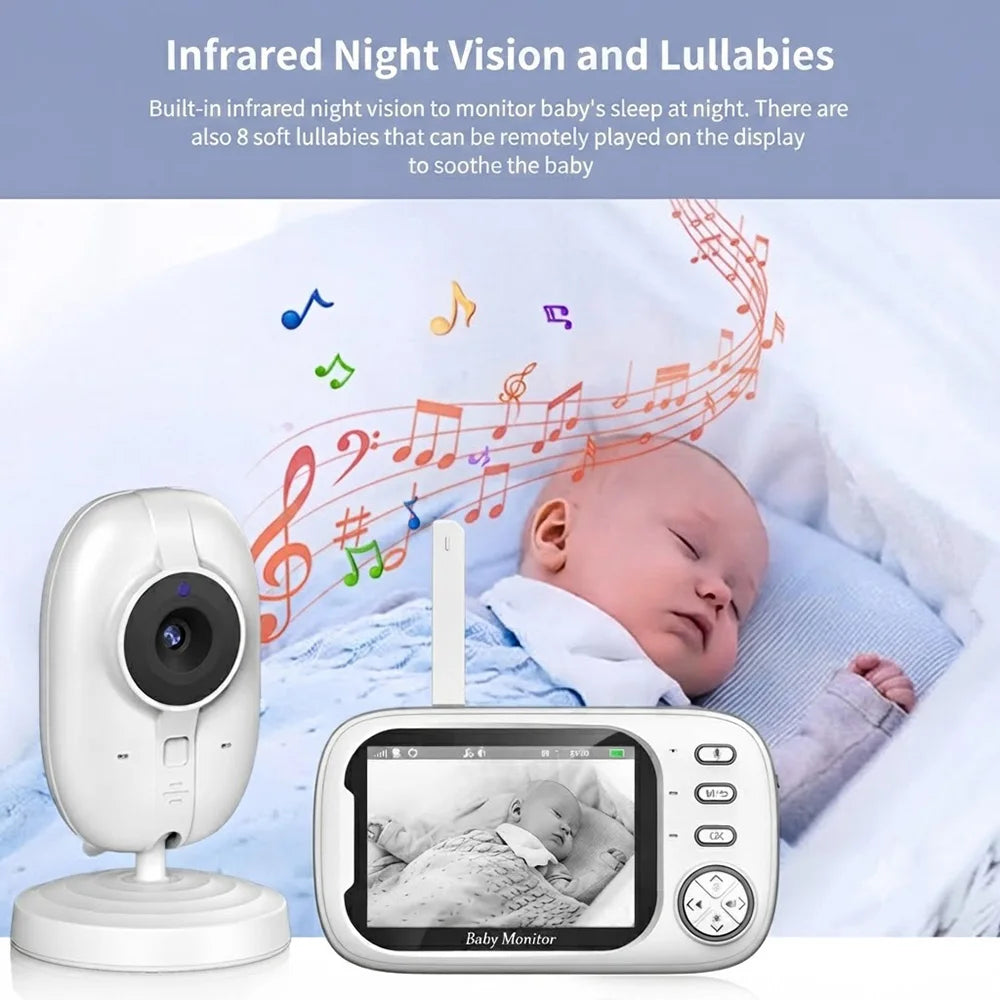 3.5" Baby Monitor with Camera and Audio, 720P Video Baby Monitor, Two Way Talk, Night Vision, Temperature Sensor, Lullabies