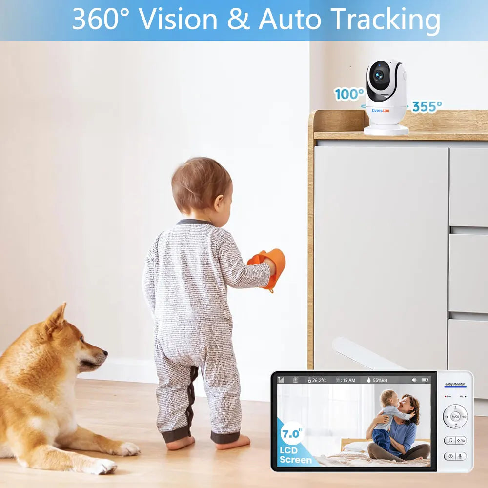 7.0 Inch Screen Baby Monitor 5000mAh Battery Indoor Smart Home Security PTZ Zoom Camera Video Surveillance Temperature Lullabies