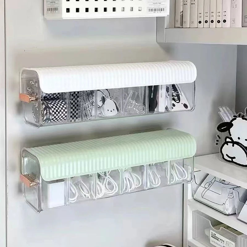 Cable Organizer Storage Box Desktop Cable Management Box with Lid,Power Cord Organizer with 6 Compartments for Office,Home,Desk