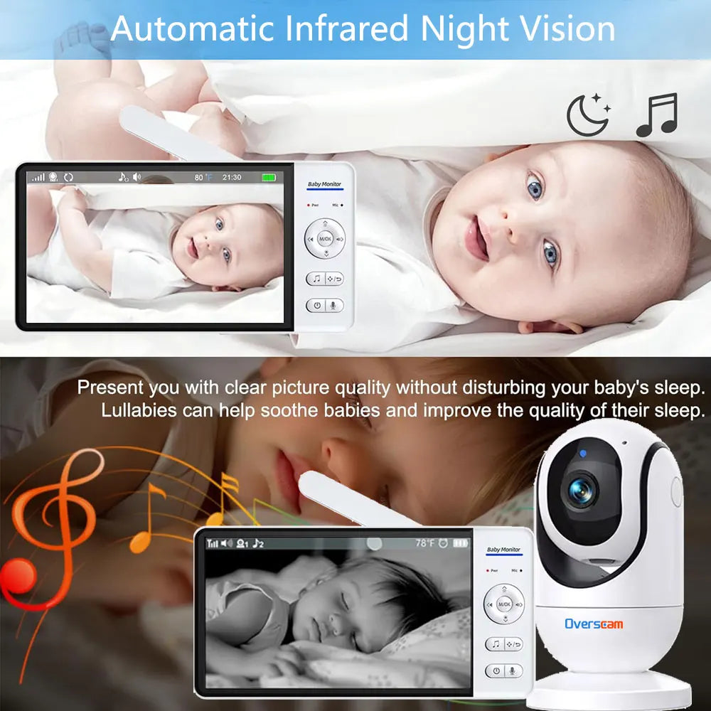 7.0 Inch Screen Baby Monitor 5000mAh Battery Indoor Smart Home Security PTZ Zoom Camera Video Surveillance Temperature Lullabies