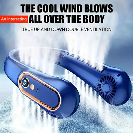 Bladeless Hanging Neck Fan, Portable USB Rechargeable Cooler Fan With 5 Wind Speeds And Digital Display, For Outdoor Sports Use