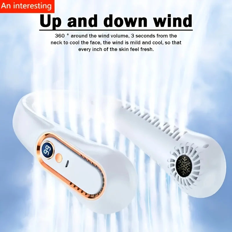 Bladeless Hanging Neck Fan, Portable USB Rechargeable Cooler Fan With 5 Wind Speeds And Digital Display, For Outdoor Sports Use