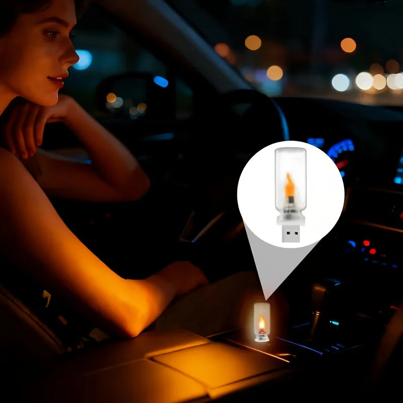 USB LED Flame Type Night Light Frosted Clear Glass Flickering Dynamic Flame Light Flash Mood Lighting for Car Interior Home Lamp