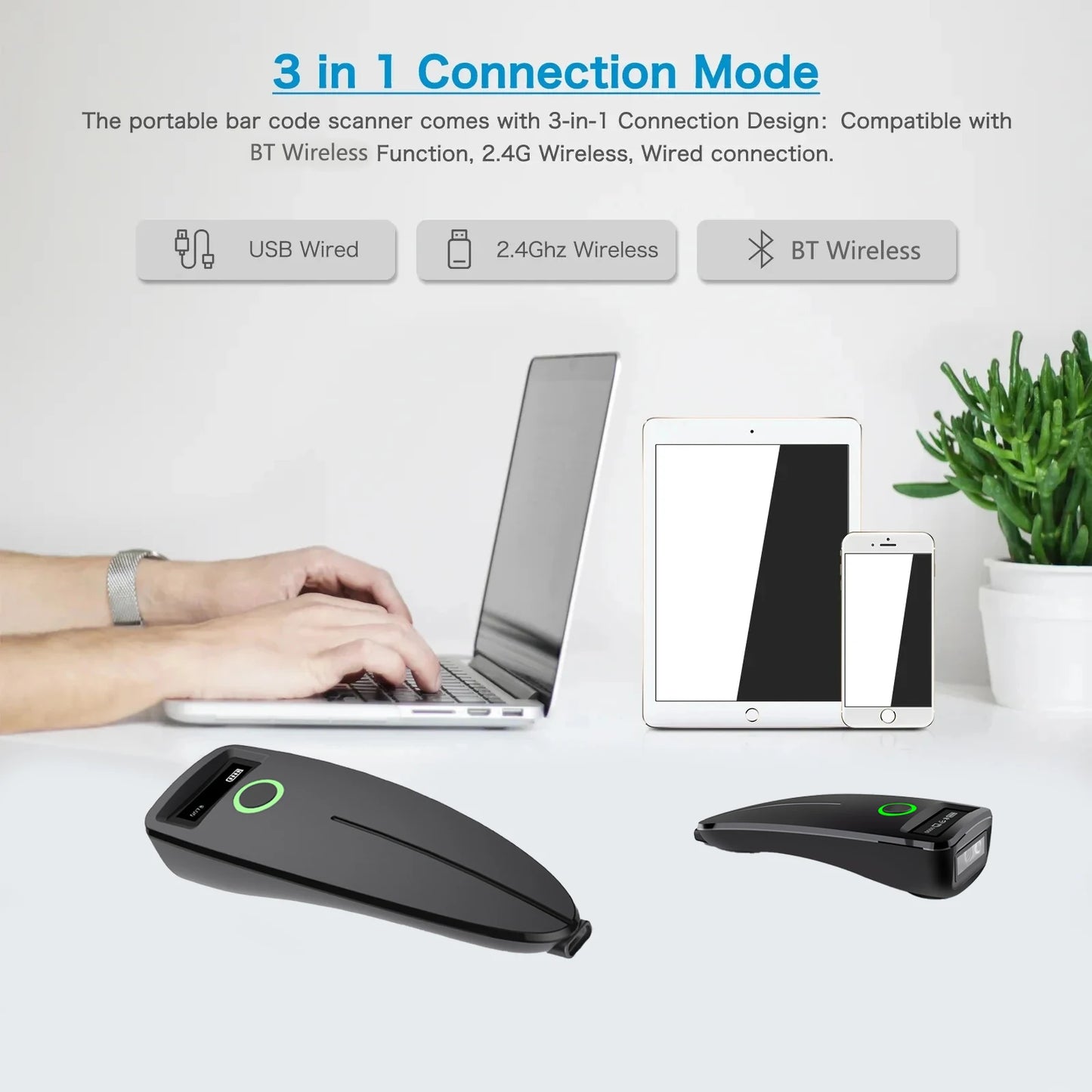 2D Barcode Scanner Mini 2.4G Wireless Bluetooth Handheld Portable 1D 2D QR Code Data Matrix PDF417 Reader With Storage Function
