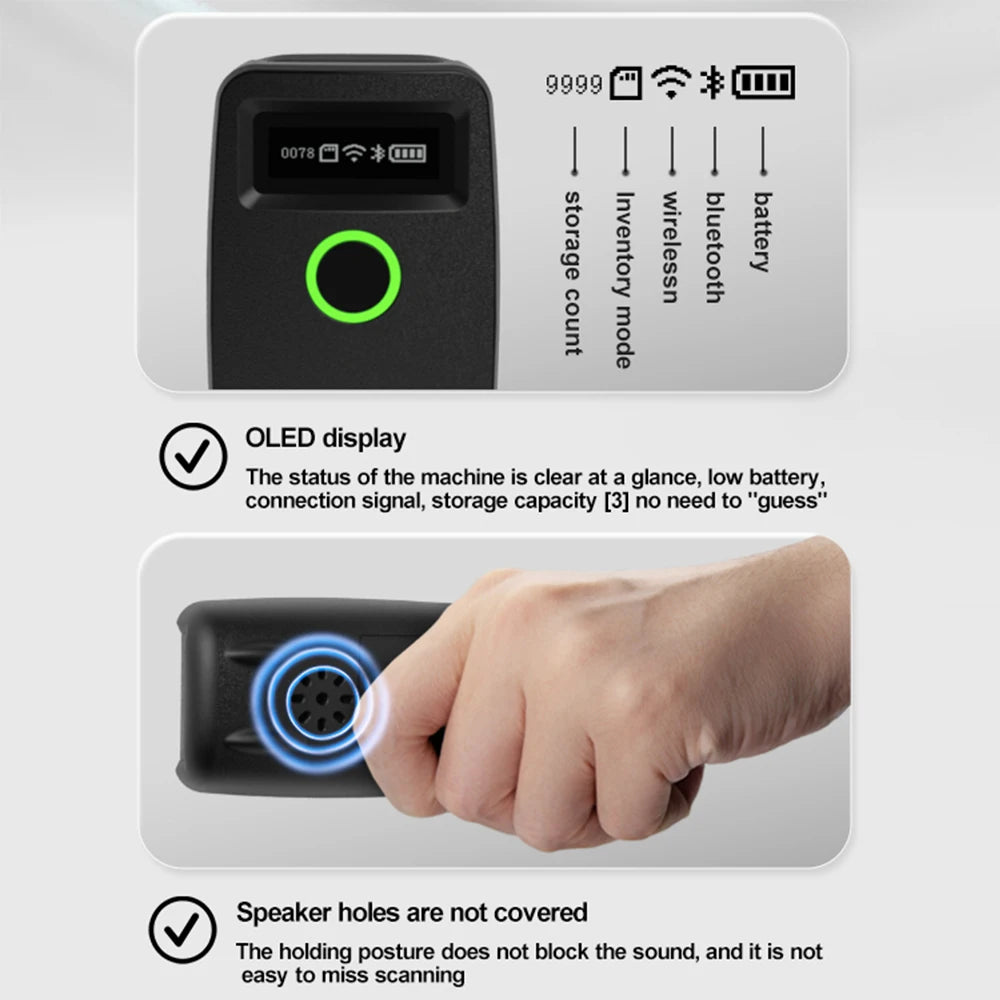 2D Barcode Scanner Mini 2.4G Wireless Bluetooth Handheld Portable 1D 2D QR Code Data Matrix PDF417 Reader With Storage Function