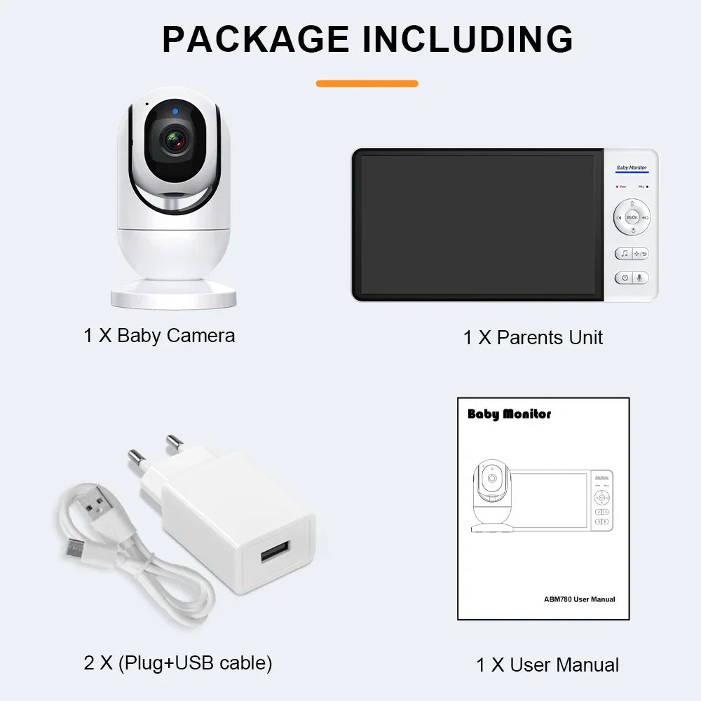 7.0 Inch Screen Baby Monitor 5000mAh Battery Indoor Smart Home Security PTZ Zoom Camera Video Surveillance Temperature Lullabies
