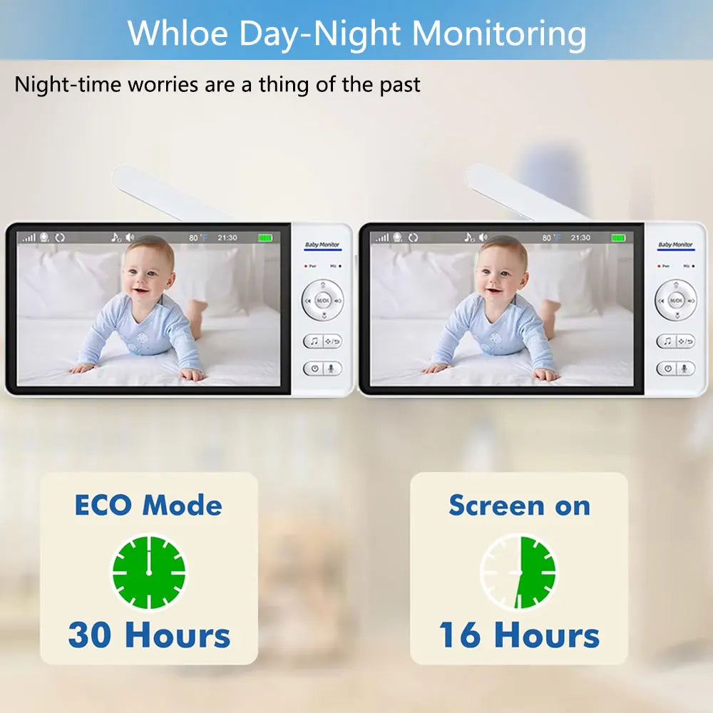 7.0 Inch Screen Baby Monitor 5000mAh Battery Indoor Smart Home Security PTZ Zoom Camera Video Surveillance Temperature Lullabies