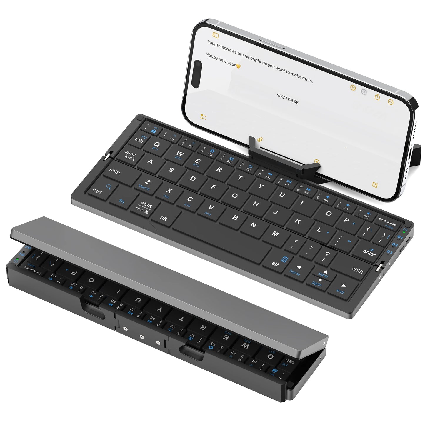Portable Foldable BT Keyboard with Hidden Stand Wireless Mini Keypad for Phone Tablet iPad Windows Android iOS Rechargeable