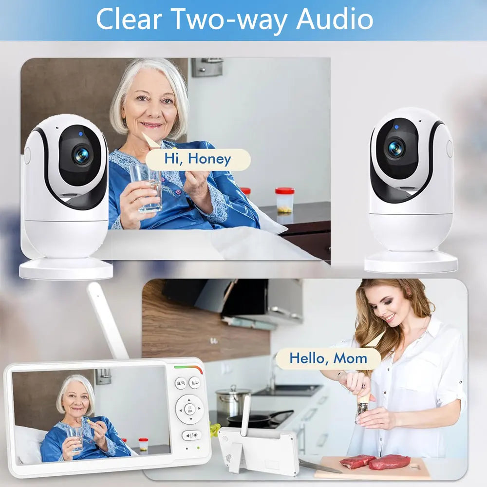 7.0 Inch Screen Baby Monitor 5000mAh Battery Indoor Smart Home Security PTZ Zoom Camera Video Surveillance Temperature Lullabies