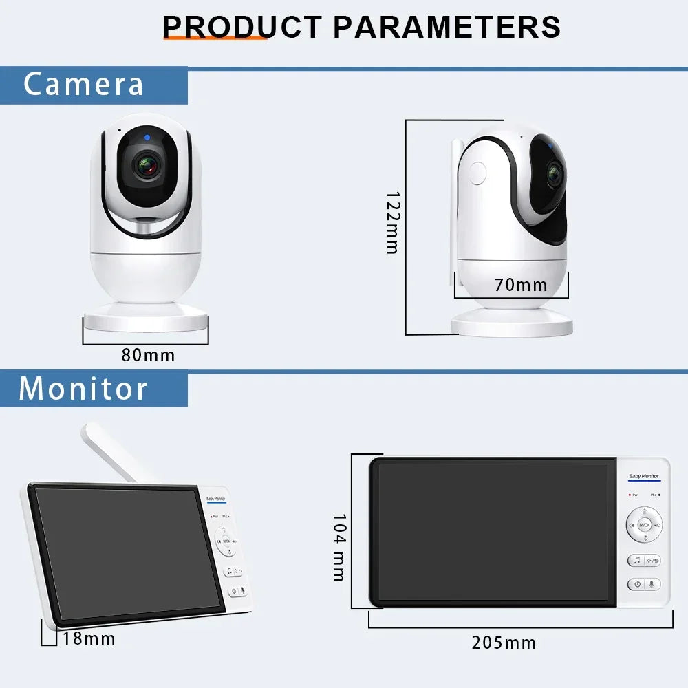 7.0 Inch Screen Baby Monitor 5000mAh Battery Indoor Smart Home Security PTZ Zoom Camera Video Surveillance Temperature Lullabies
