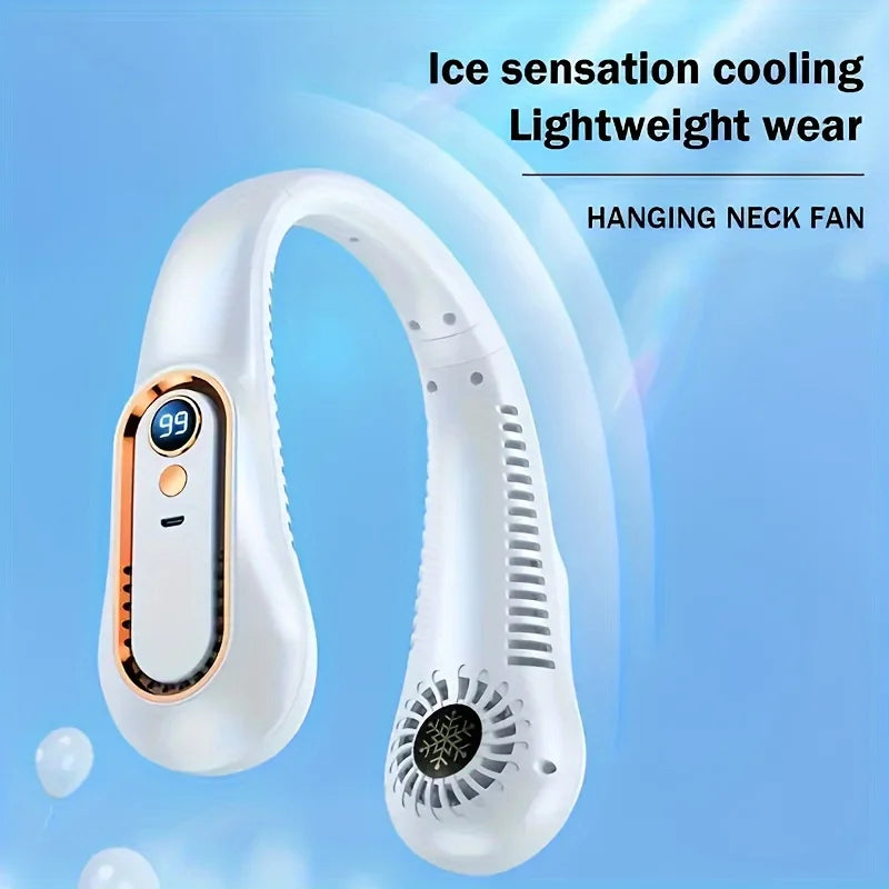 Bladeless Hanging Neck Fan, Portable USB Rechargeable Cooler Fan With 5 Wind Speeds And Digital Display, For Outdoor Sports Use