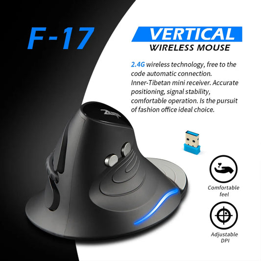 Ergonomic 2.4G Wireless Vertical Mouse with Removable Wrist Rest,2400DPI Adjustable Wireless Gaming Mouse for PC/Laptop/Desktop