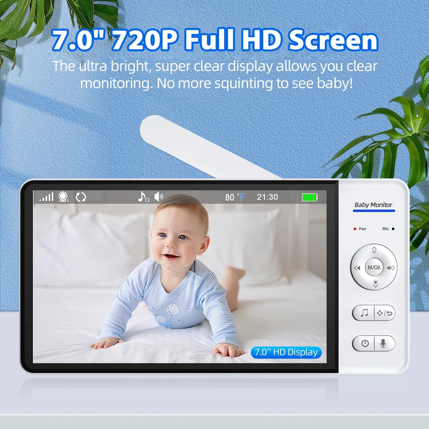 7.0 Inch Screen Baby Monitor 5000mAh Battery Indoor Smart Home Security PTZ Zoom Camera Video Surveillance Temperature Lullabies