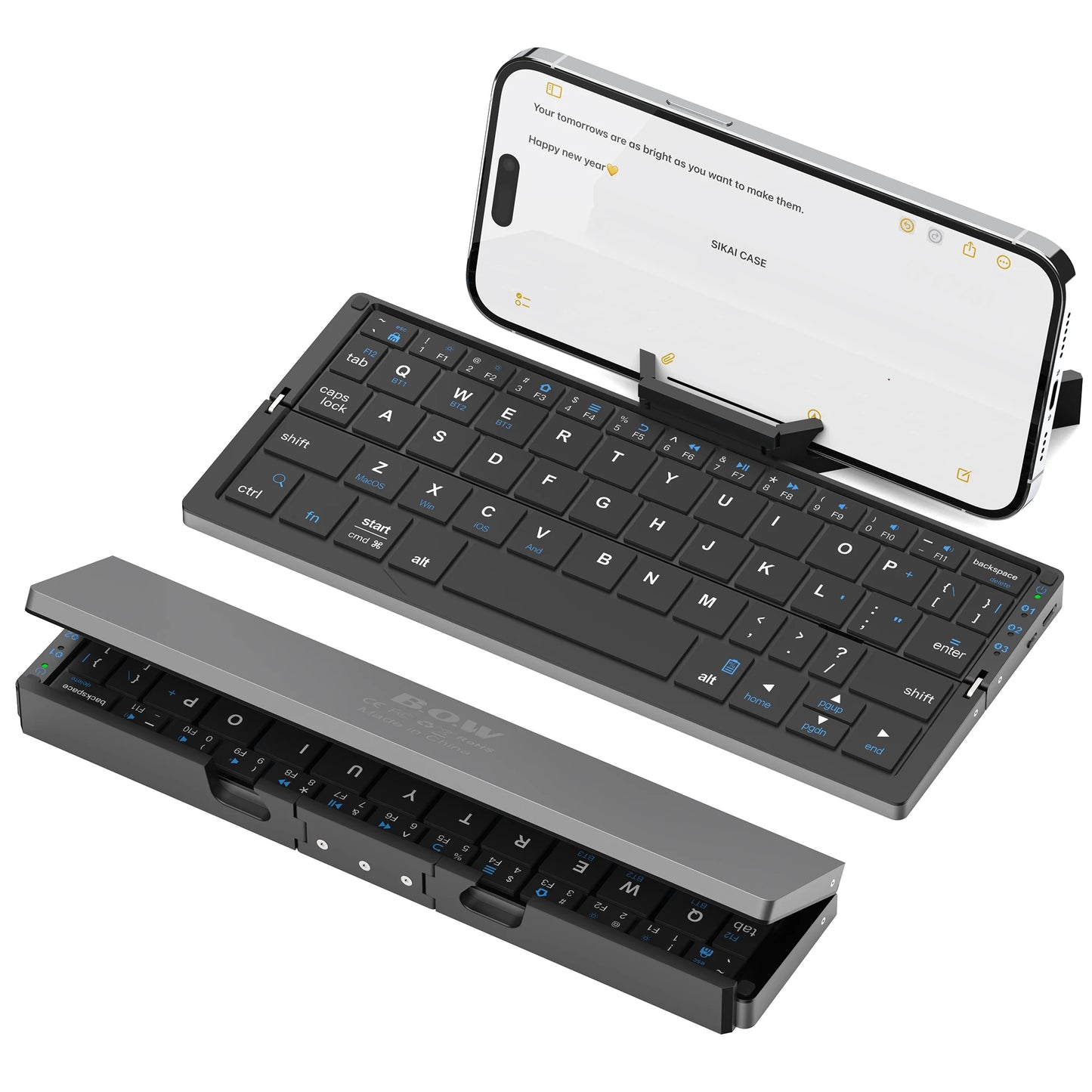 Portable Foldable BT Keyboard with Hidden Stand Wireless Mini Keypad for Phone Tablet iPad Windows Android iOS Rechargeable