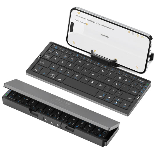 Portable Foldable BT Keyboard with Hidden Stand Wireless Mini Keypad for Phone Tablet iPad Windows Android iOS Rechargeable