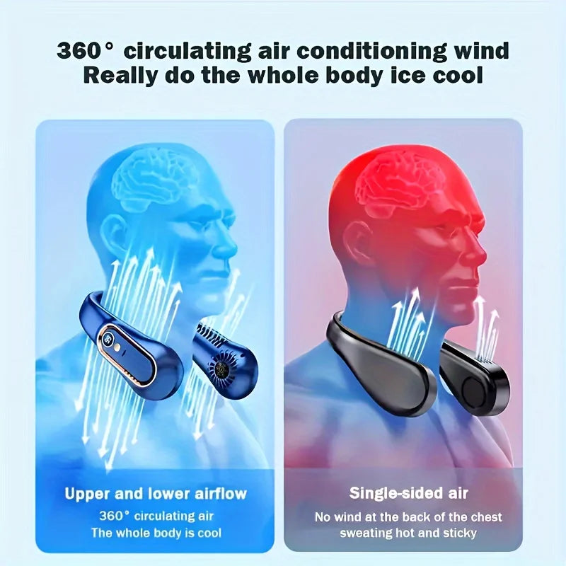 Bladeless Hanging Neck Fan, Portable USB Rechargeable Cooler Fan With 5 Wind Speeds And Digital Display, For Outdoor Sports Use