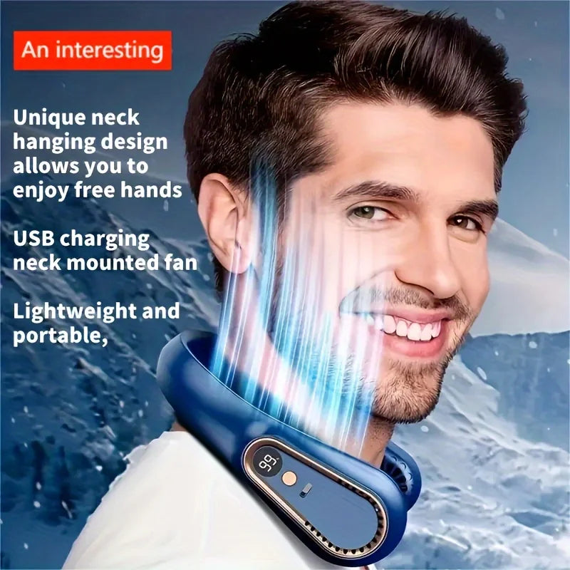 Bladeless Hanging Neck Fan, Portable USB Rechargeable Cooler Fan With 5 Wind Speeds And Digital Display, For Outdoor Sports Use