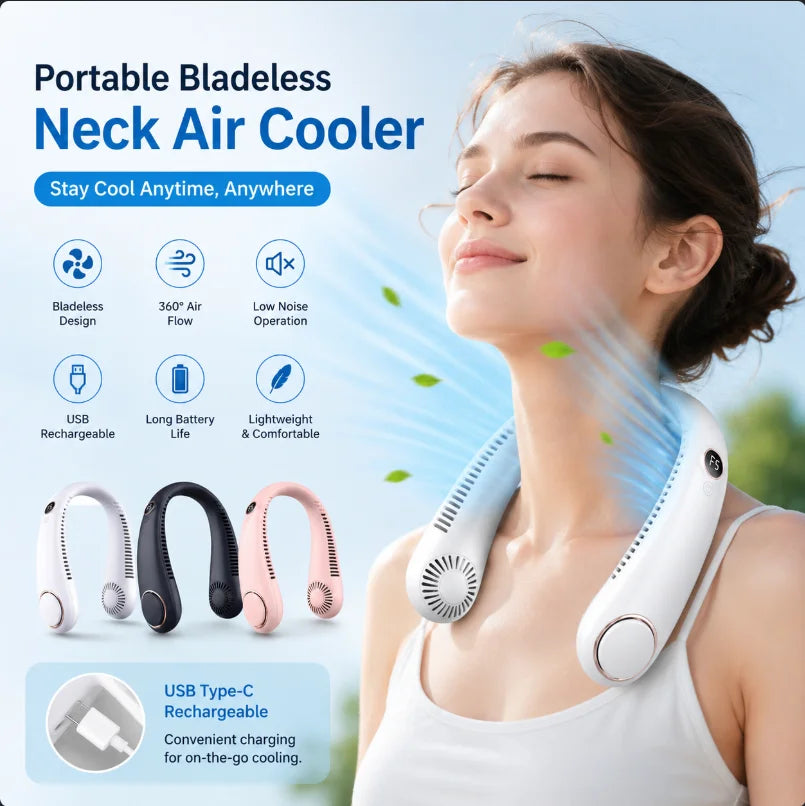 Bladeless Neck Fan,Quiet Rechargeable Neck Fan | Portable Small Wireless Electric Fan for Running, Climbing, Camping, Walking