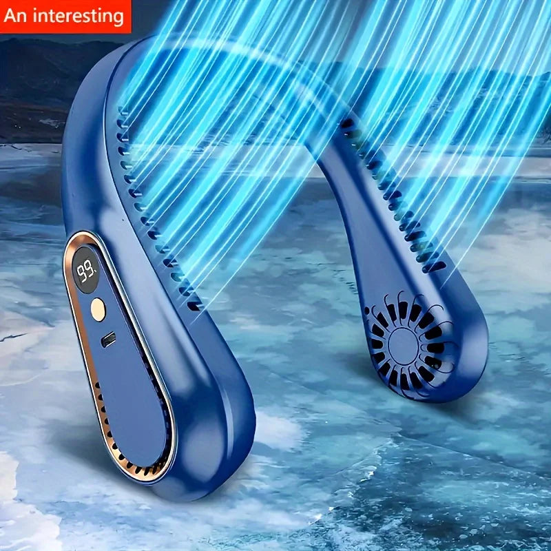 Bladeless Hanging Neck Fan, Portable USB Rechargeable Cooler Fan With 5 Wind Speeds And Digital Display, For Outdoor Sports Use