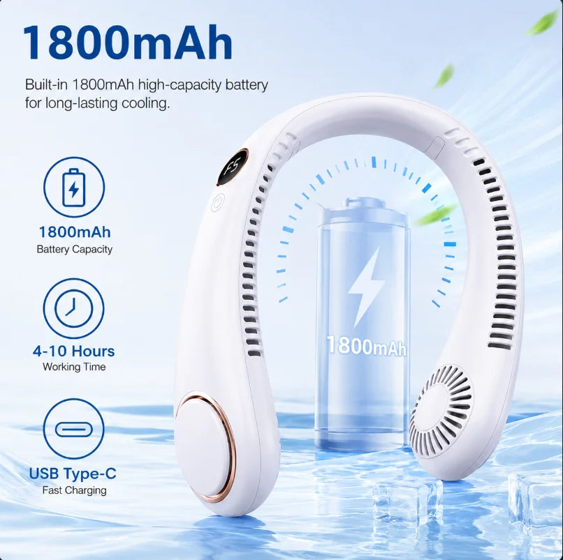 Bladeless Neck Fan,Quiet Rechargeable Neck Fan | Portable Small Wireless Electric Fan for Running, Climbing, Camping, Walking