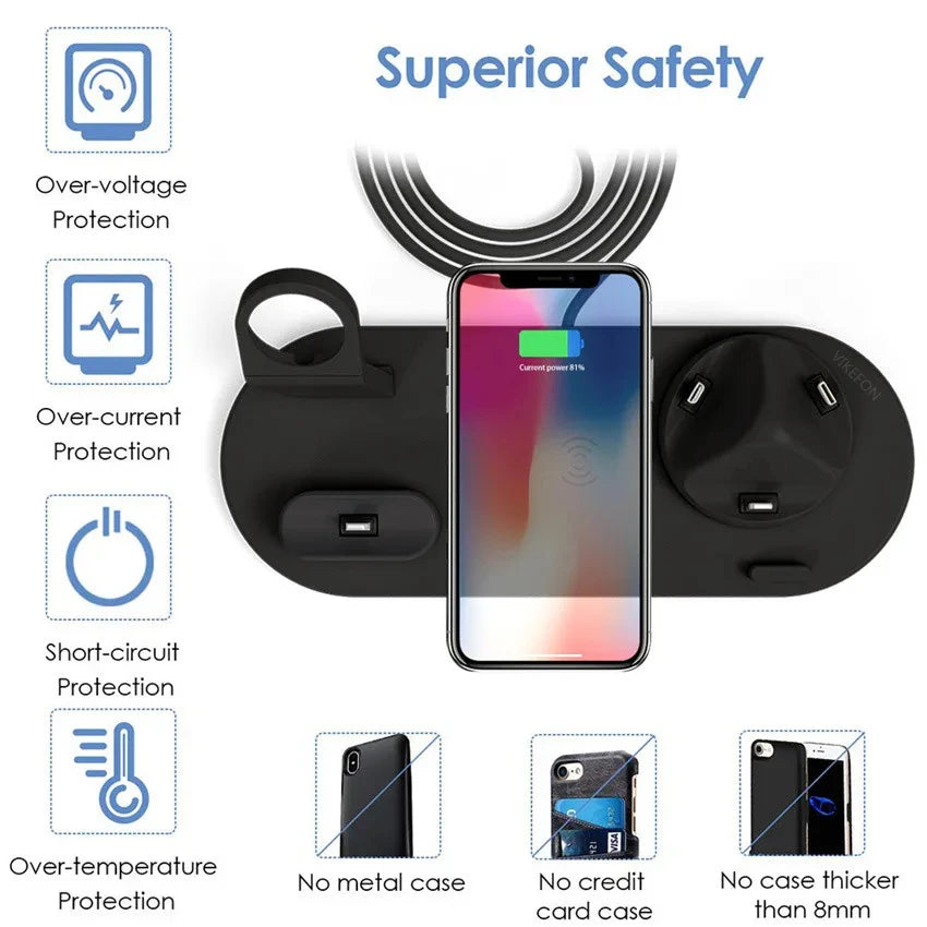 Universal Wireless Charging Station for iPhone17 16, 15, 14, 13, 12, 11 Pro Max/Pro/Mini/Plus & for AirPods Pro 2 - Quick Charge