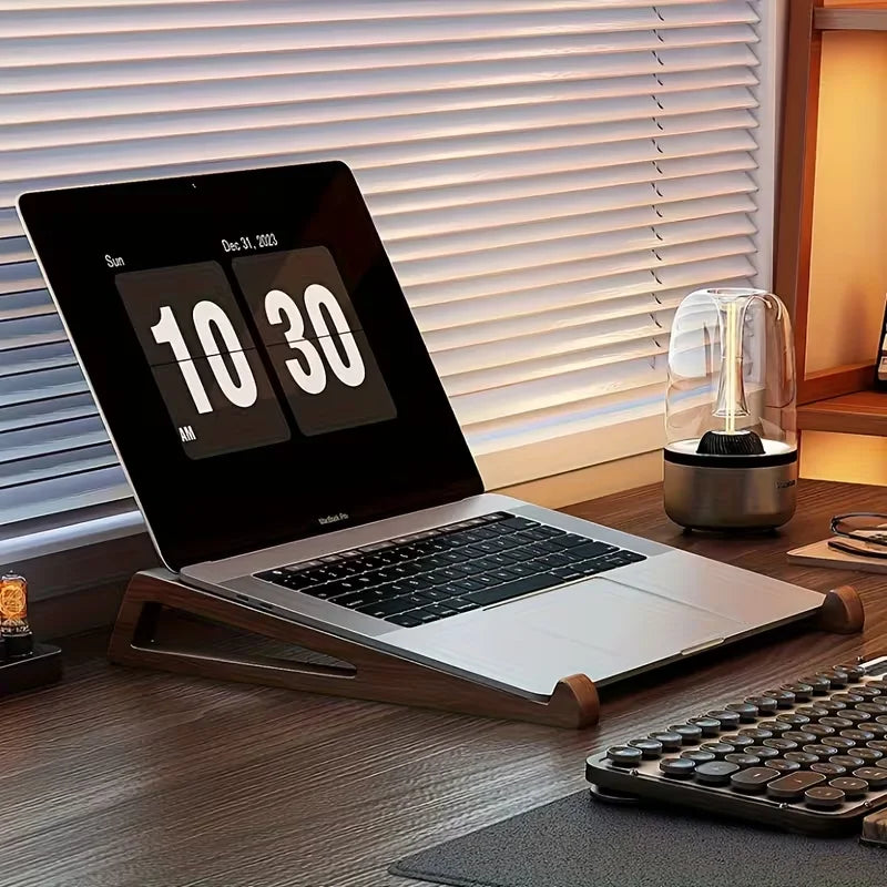 Portable Foldable Wooden Laptop Stand - Ergonomic 12° Adjustable Angle,  Compact Bamboo Desktop Riser for Tablets and Notebooks