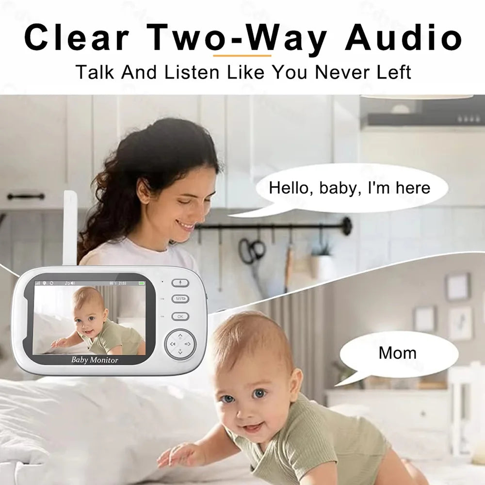 3.5" Baby Monitor with Camera and Audio, 720P Video Baby Monitor, Two Way Talk, Night Vision, Temperature Sensor, Lullabies