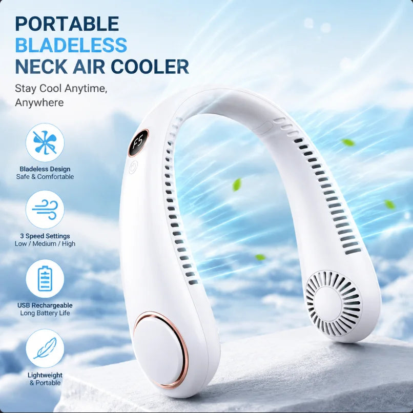 Bladeless Neck Fan,Quiet Rechargeable Neck Fan | Portable Small Wireless Electric Fan for Running, Climbing, Camping, Walking