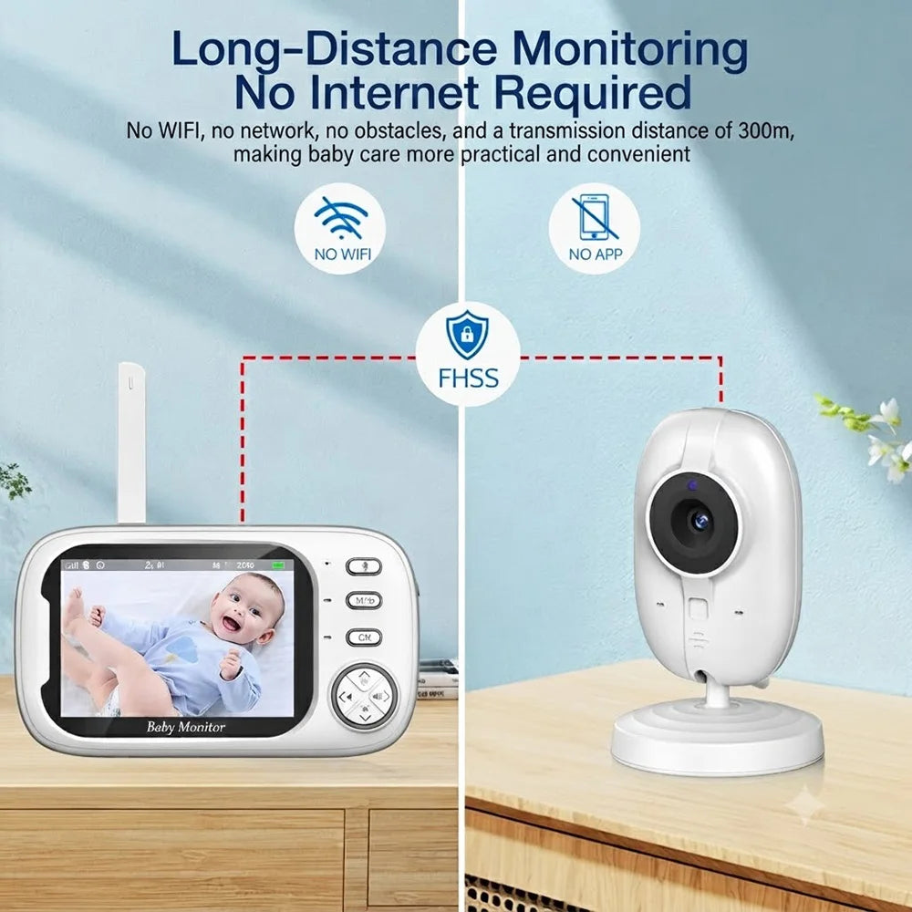 3.5" Baby Monitor with Camera and Audio, 720P Video Baby Monitor, Two Way Talk, Night Vision, Temperature Sensor, Lullabies